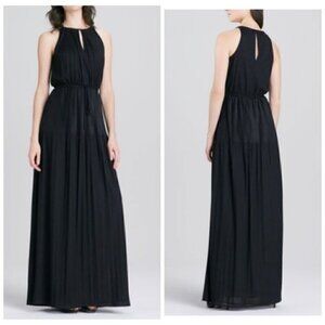 Shoshanna Black Joyce Jersey Pleated Maxi Dress, size S, Halter Neck.